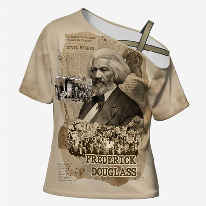 Frederick Douglass Cross Shoulder Shirt Sepia Newspaper Collage Civil Rights March Historic Quote Design - African Pride
