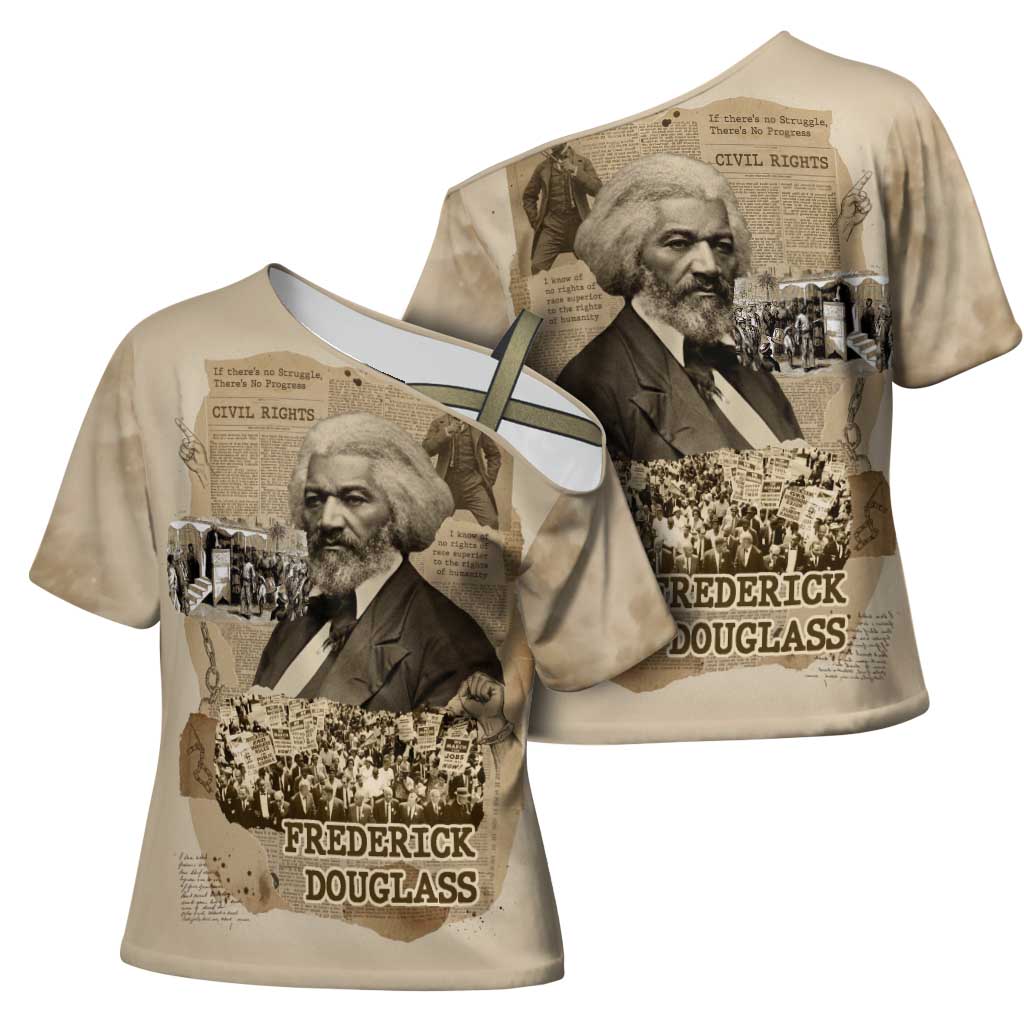 Frederick Douglass Cross Shoulder Shirt Sepia Newspaper Collage Civil Rights March Historic Quote Design - African Pride