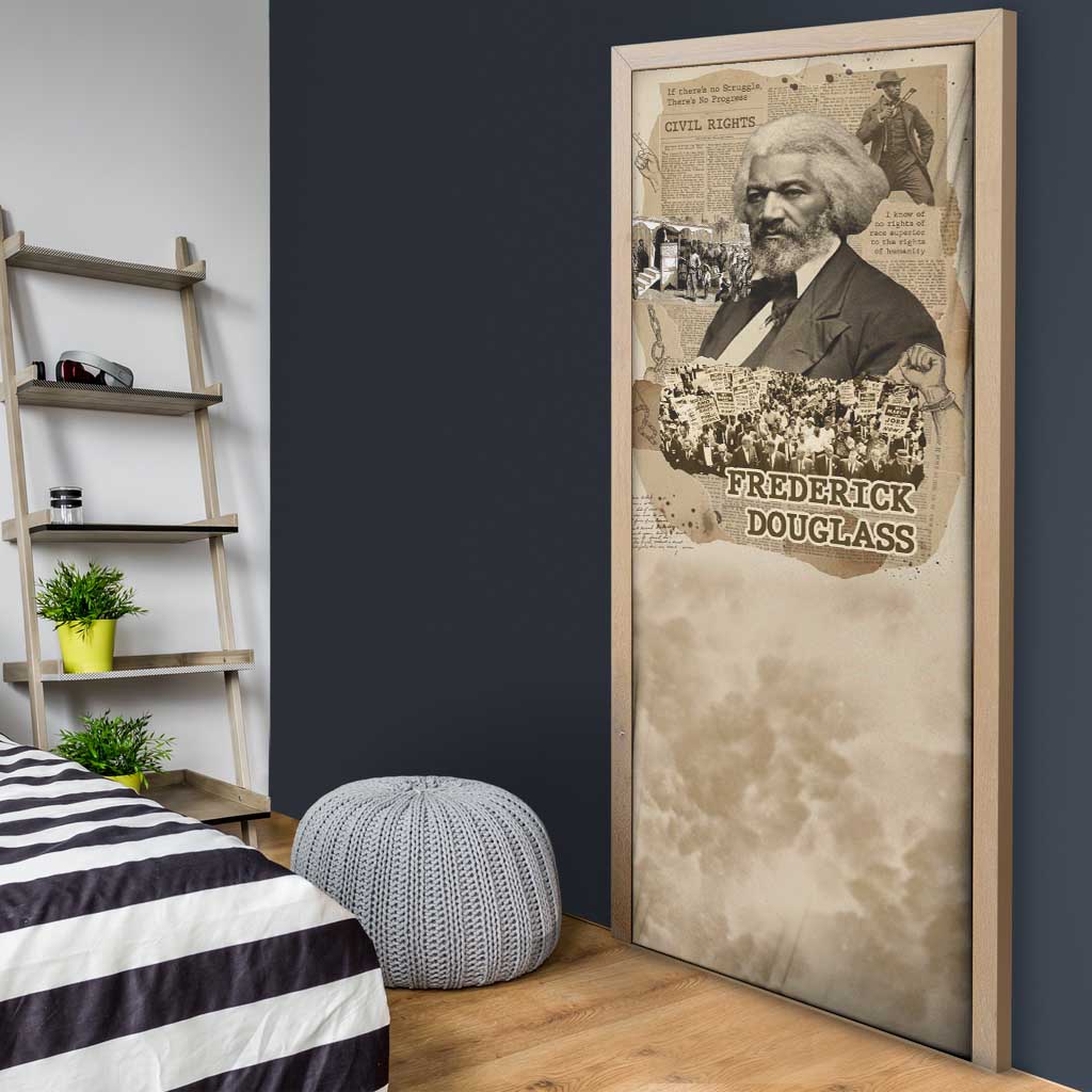 Frederick Douglass Door Cover Sepia Newspaper Collage Civil Rights March Historic Quote Design - African Pride