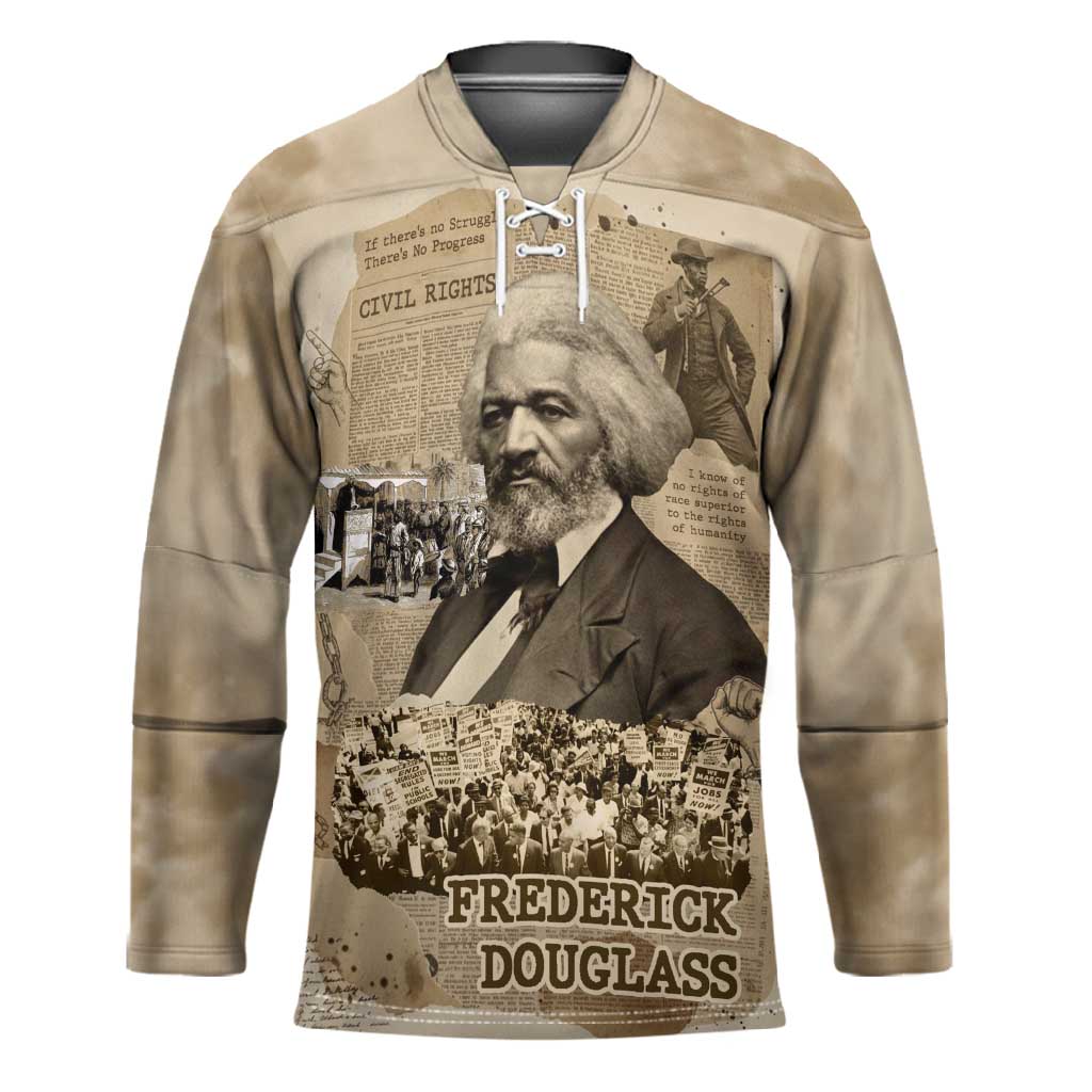 Frederick Douglass Hockey Jersey Sepia Newspaper Collage Civil Rights March Historic Quote Design - African Pride