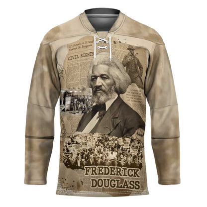 Frederick Douglass Hockey Jersey Sepia Newspaper Collage Civil Rights March Historic Quote Design - African Pride