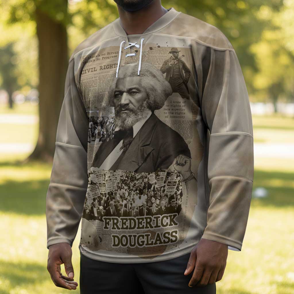 Frederick Douglass Hockey Jersey Sepia Newspaper Collage Civil Rights March Historic Quote Design - African Pride