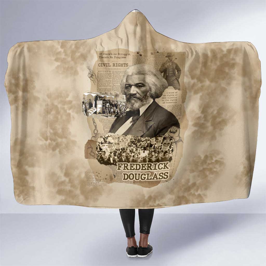 Frederick Douglass Hooded Blanket Sepia Newspaper Collage Civil Rights March Historic Quote Design - African Pride