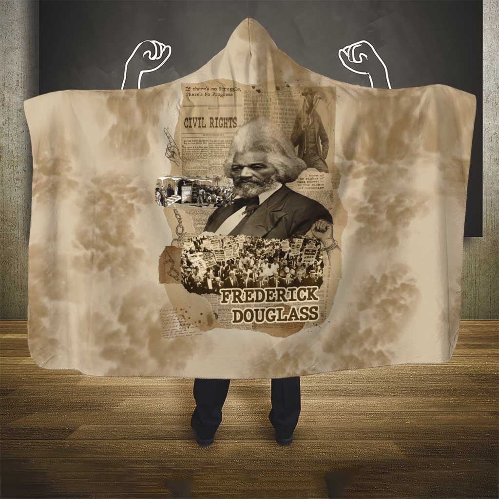 Frederick Douglass Hooded Blanket Sepia Newspaper Collage Civil Rights March Historic Quote Design - African Pride