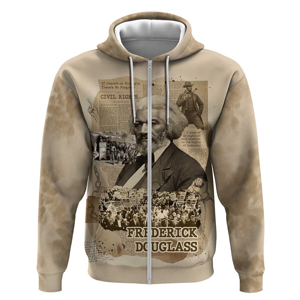 Frederick Douglass Hoodie Sepia Newspaper Collage Civil Rights March Historic Quote Design - African Pride