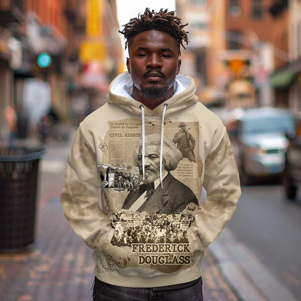 Frederick Douglass Hoodie Sepia Newspaper Collage Civil Rights March Historic Quote Design - African Pride