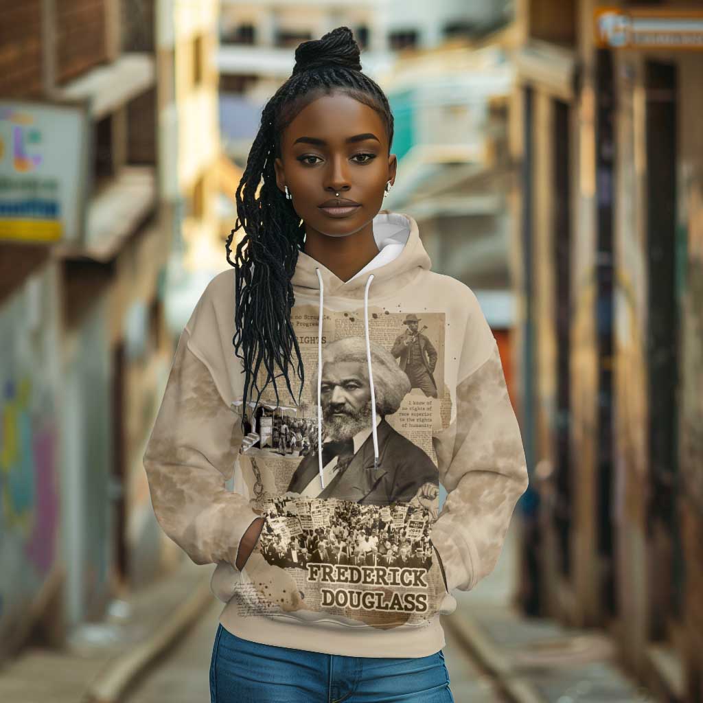 Frederick Douglass Hoodie Sepia Newspaper Collage Civil Rights March Historic Quote Design - African Pride
