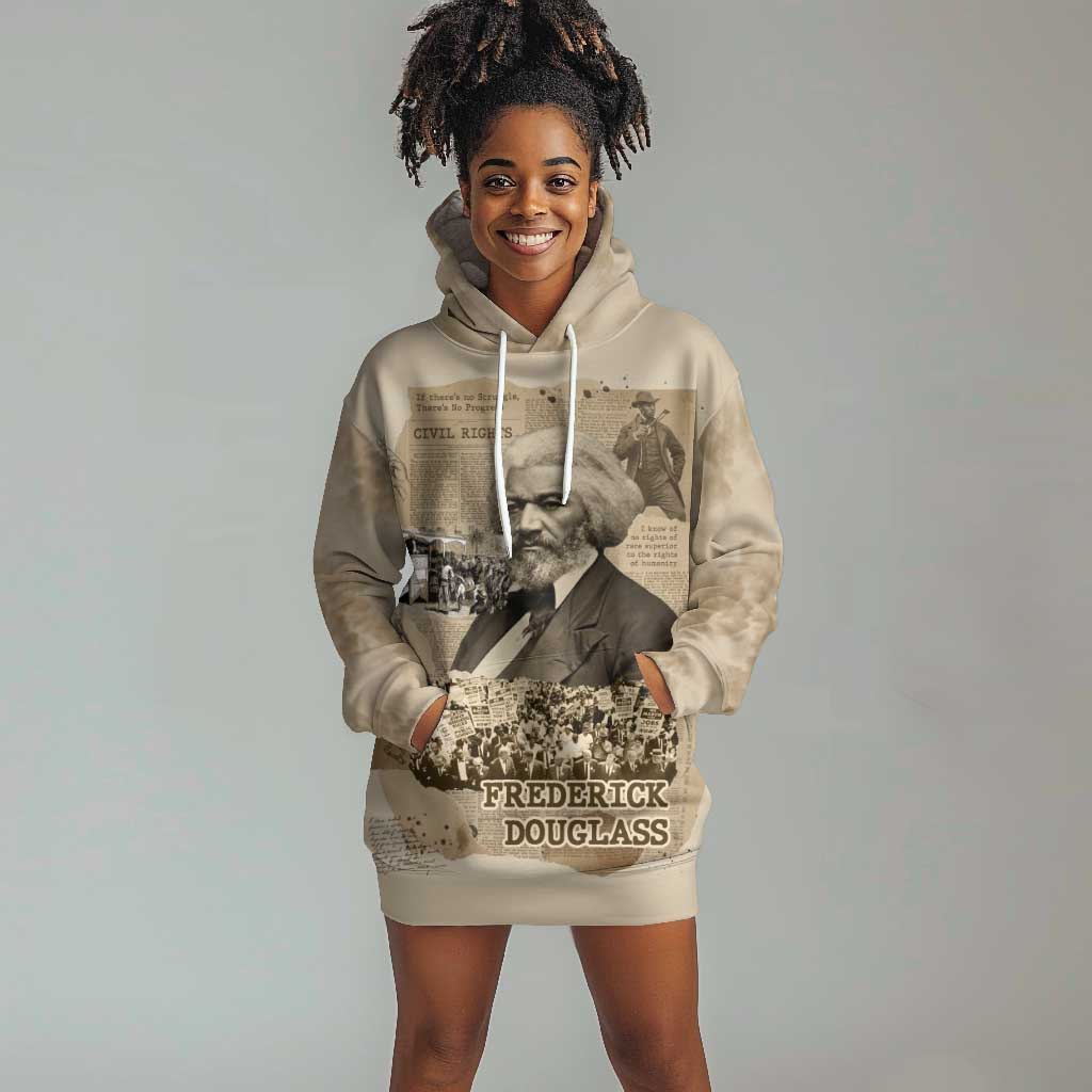 Frederick Douglass Hoodie Dress Sepia Newspaper Collage Civil Rights March Historic Quote Design - African Pride