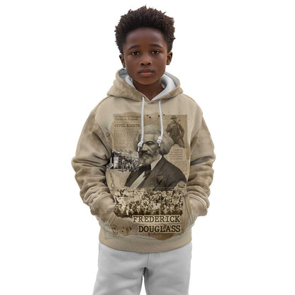 Frederick Douglass Kid Hoodie Sepia Newspaper Collage Civil Rights March Historic Quote Design - African Pride