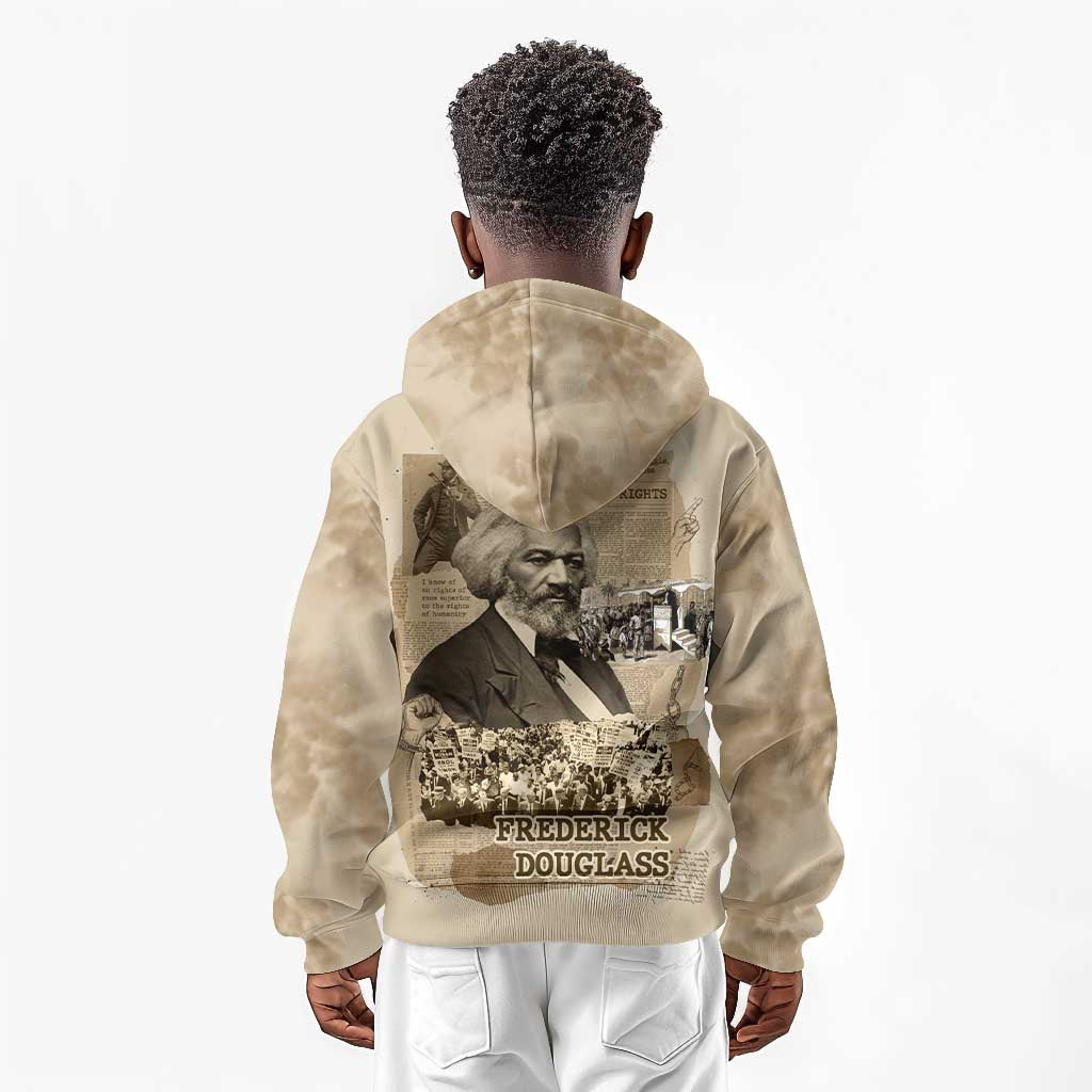 Frederick Douglass Kid Hoodie Sepia Newspaper Collage Civil Rights March Historic Quote Design - African Pride