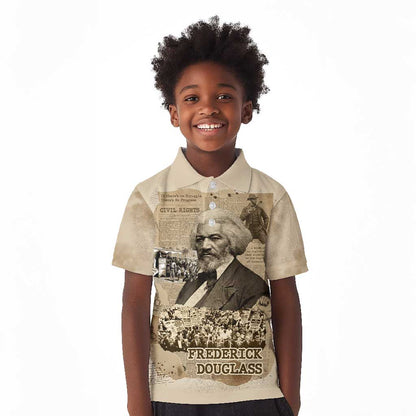 Frederick Douglass Kid Polo Shirt Sepia Newspaper Collage Civil Rights March Historic Quote Design TS04
