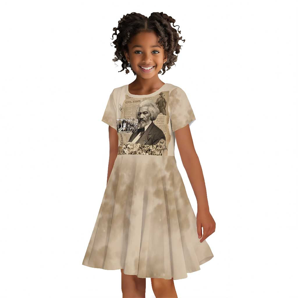 Frederick Douglass Kid Short Sleeve Dress Sepia Newspaper Collage Civil Rights March Historic Quote Design TS04