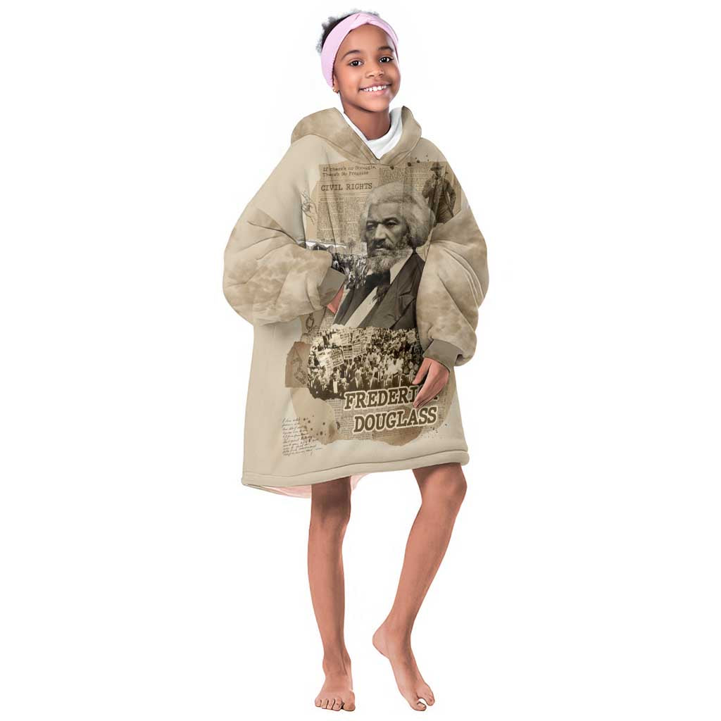 Frederick Douglass Kid Wearable Blanket Hoodie Sepia Newspaper Collage Civil Rights March Historic Quote Design - African Pride