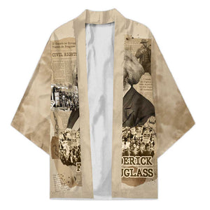 Frederick Douglass Kimono Sepia Newspaper Collage Civil Rights March Historic Quote Design - African Pride