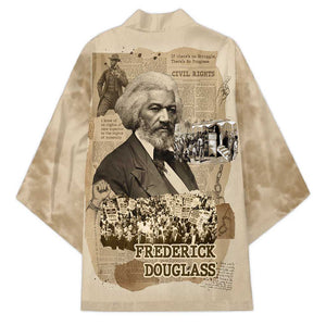Frederick Douglass Kimono Sepia Newspaper Collage Civil Rights March Historic Quote Design - African Pride