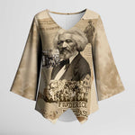 Frederick Douglass Kimono Sleeve Blouse Sepia Newspaper Collage Civil Rights March Historic Quote Design - African Pride