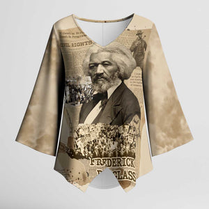 Frederick Douglass Kimono Sleeve Blouse Sepia Newspaper Collage Civil Rights March Historic Quote Design - African Pride