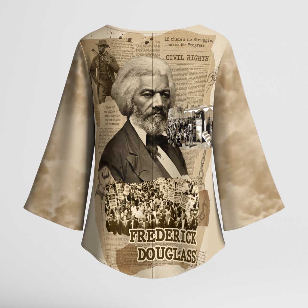 Frederick Douglass Kimono Sleeve Blouse Sepia Newspaper Collage Civil Rights March Historic Quote Design - African Pride