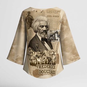 Frederick Douglass Kimono Sleeve Blouse Sepia Newspaper Collage Civil Rights March Historic Quote Design - African Pride