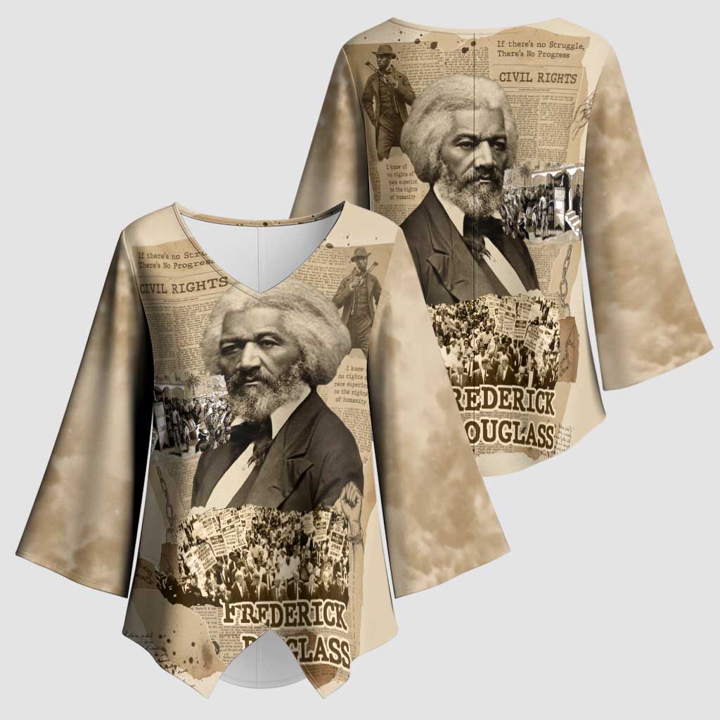 Frederick Douglass Kimono Sleeve Blouse Sepia Newspaper Collage Civil Rights March Historic Quote Design - African Pride