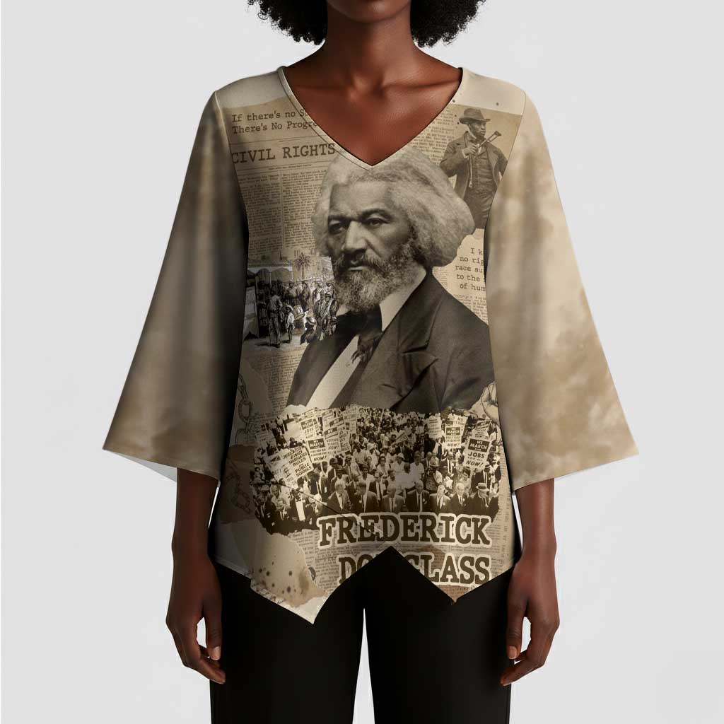 Frederick Douglass Kimono Sleeve Blouse Sepia Newspaper Collage Civil Rights March Historic Quote Design - African Pride