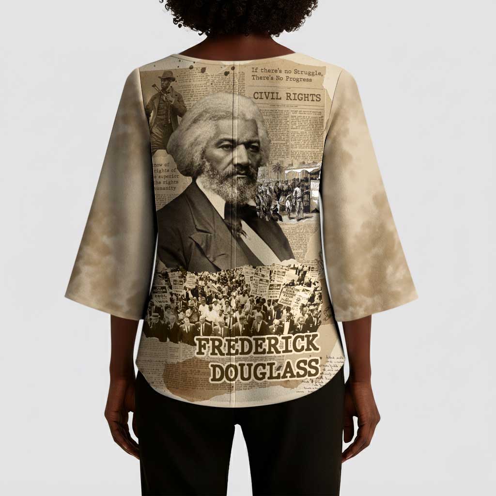 Frederick Douglass Kimono Sleeve Blouse Sepia Newspaper Collage Civil Rights March Historic Quote Design - African Pride