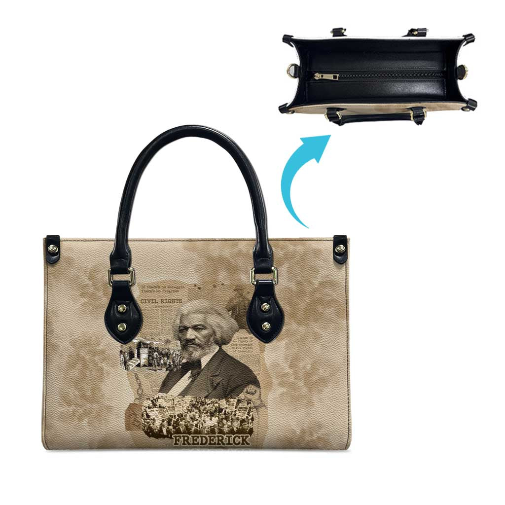 Frederick Douglass Leather Bag Sepia Newspaper Collage Civil Rights March Historic Quote Design - African Pride