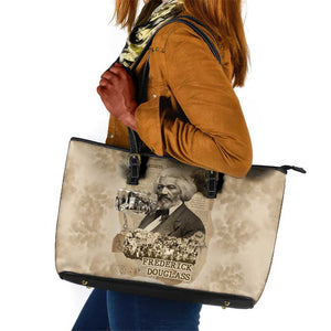 Frederick Douglass Leather Tote Bag Sepia Newspaper Collage Civil Rights March Historic Quote Design - African Pride