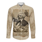 Frederick Douglass Long Sleeve Button Shirt Sepia Newspaper Collage Civil Rights March Historic Quote Design - African Pride