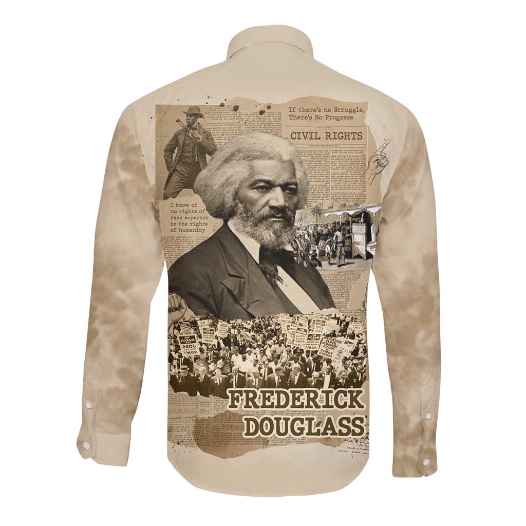 Frederick Douglass Long Sleeve Button Shirt Sepia Newspaper Collage Civil Rights March Historic Quote Design - African Pride