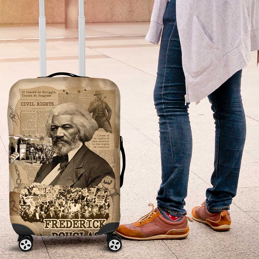 Frederick Douglass Luggage Cover Sepia Newspaper Collage Civil Rights March Historic Quote Design - African Pride