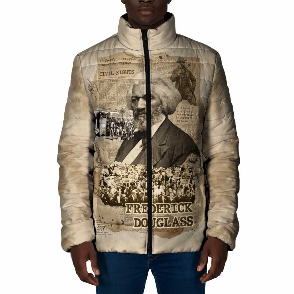 Frederick Douglass Padded Jacket Sepia Newspaper Collage Civil Rights March Historic Quote Design - African Pride