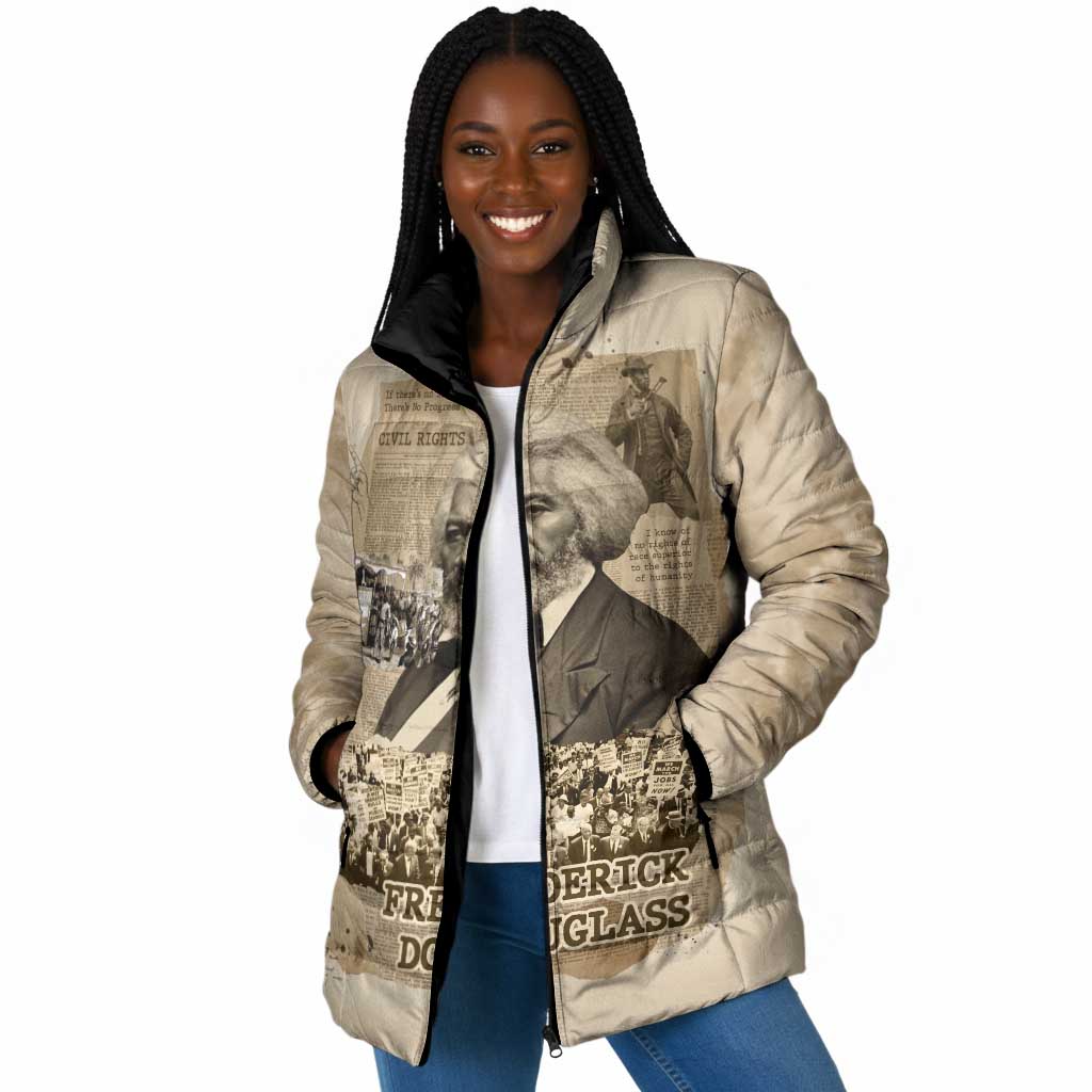 Frederick Douglass Padded Jacket Sepia Newspaper Collage Civil Rights March Historic Quote Design - African Pride