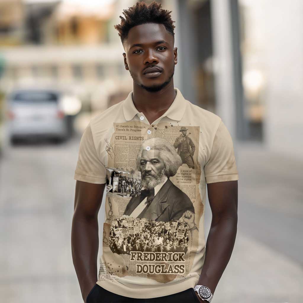 Frederick Douglass Polo Shirt Sepia Newspaper Collage Civil Rights March Historic Quote Design TS04