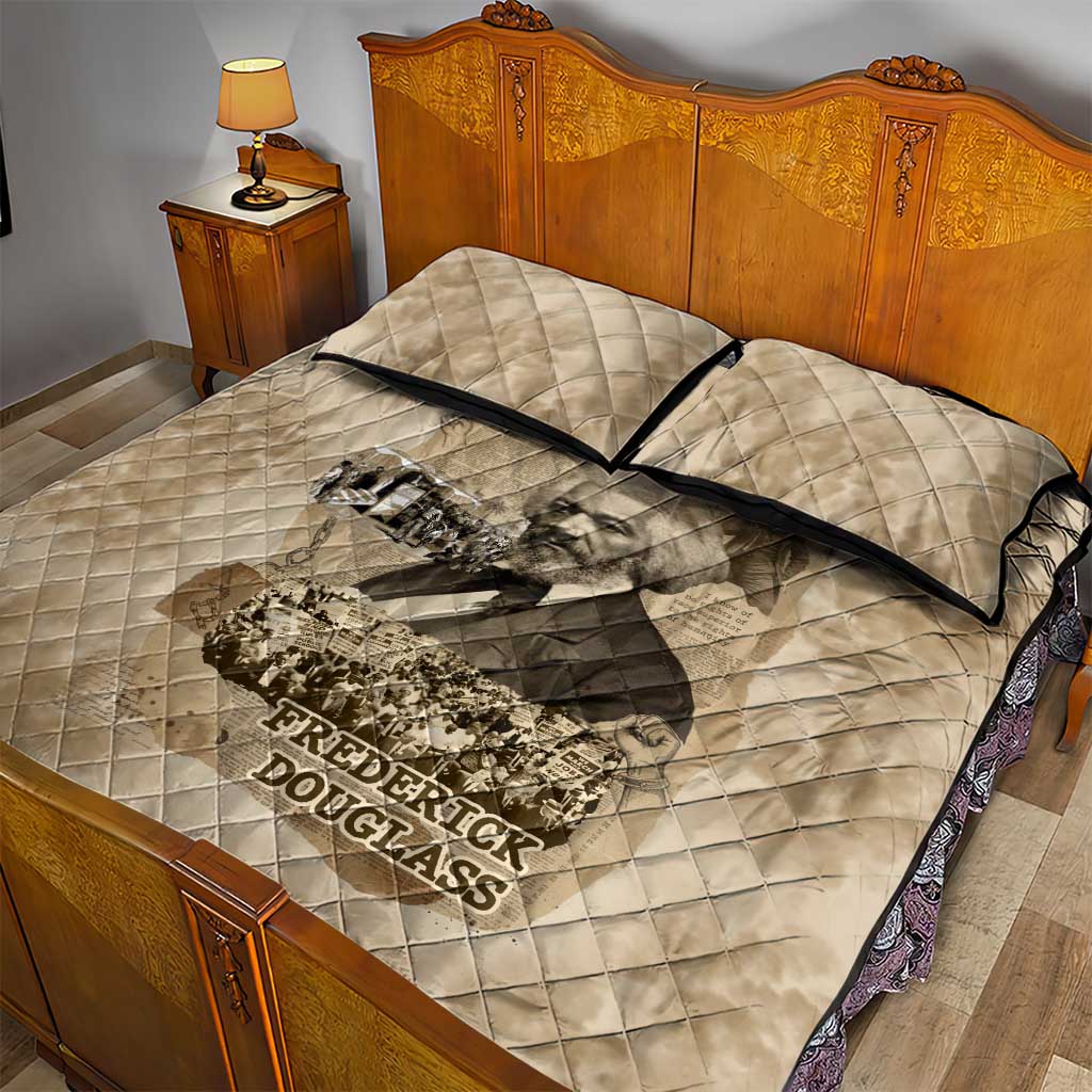 Frederick Douglass Quilt Bed Set Sepia Newspaper Collage Civil Rights March Historic Quote Design - African Pride