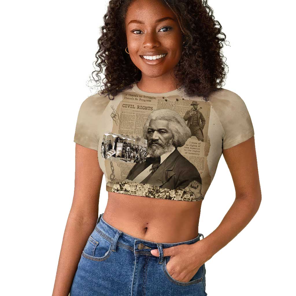 Frederick Douglass Raglan Cropped T shirt Sepia Newspaper Collage Civil Rights March Historic Quote Design TS04