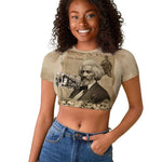 Frederick Douglass Raglan Cropped T shirt Sepia Newspaper Collage Civil Rights March Historic Quote Design TS04