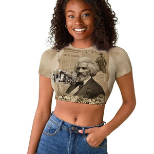 Frederick Douglass Raglan Cropped T shirt Sepia Newspaper Collage Civil Rights March Historic Quote Design TS04