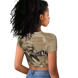 Frederick Douglass Raglan Cropped T shirt Sepia Newspaper Collage Civil Rights March Historic Quote Design TS04