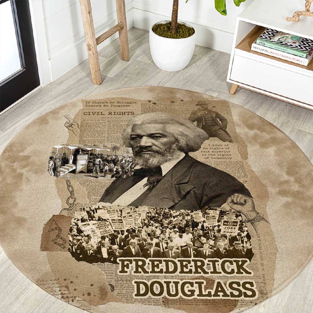 Frederick Douglass Round Carpet Sepia Newspaper Collage Civil Rights March Historic Quote Design - African Pride