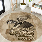 Frederick Douglass Round Carpet Sepia Newspaper Collage Civil Rights March Historic Quote Design - African Pride