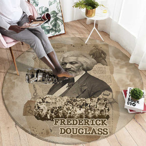 Frederick Douglass Round Carpet Sepia Newspaper Collage Civil Rights March Historic Quote Design - African Pride