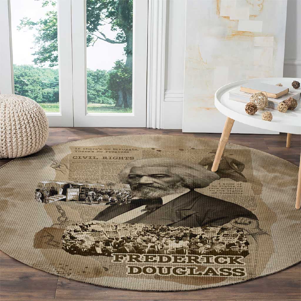 Frederick Douglass Round Carpet Sepia Newspaper Collage Civil Rights March Historic Quote Design - African Pride