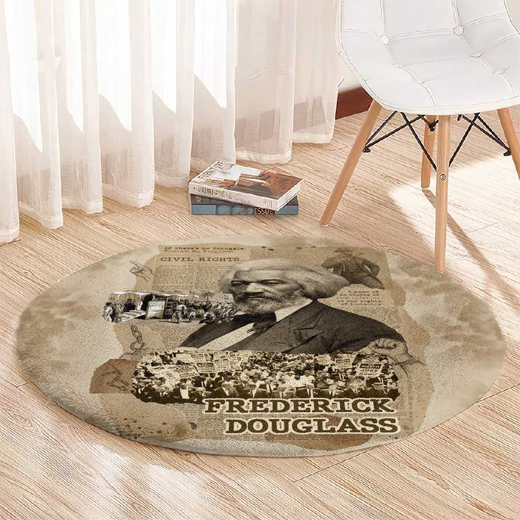 Frederick Douglass Round Carpet Sepia Newspaper Collage Civil Rights March Historic Quote Design - African Pride