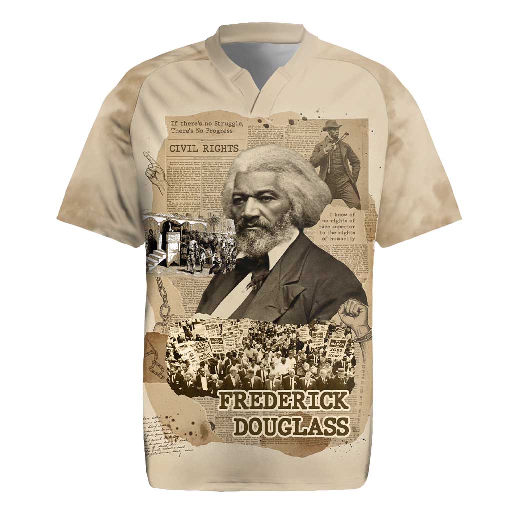Frederick Douglass Rugby Jersey Sepia Newspaper Collage Civil Rights March Historic Quote Design TS04
