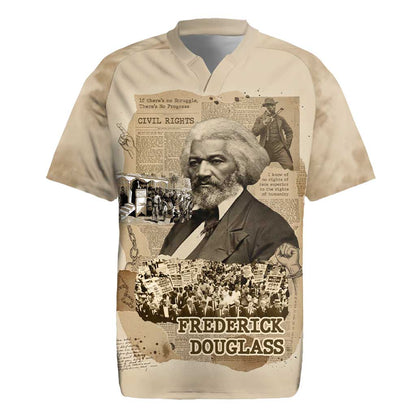 Frederick Douglass Rugby Jersey Sepia Newspaper Collage Civil Rights March Historic Quote Design TS04