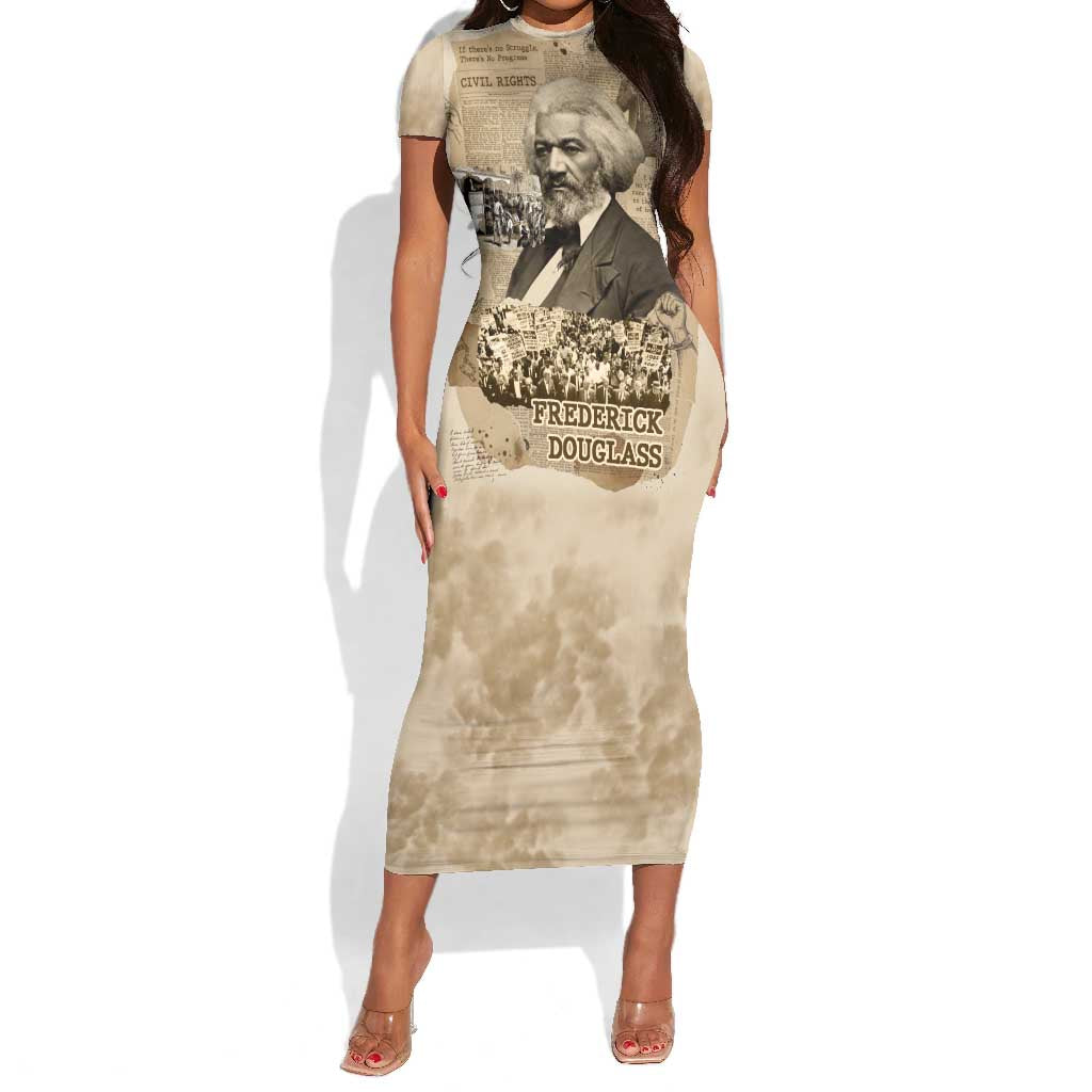Frederick Douglass Short Sleeve Bodycon Dress Sepia Newspaper Collage Civil Rights March Historic Quote Design TS04