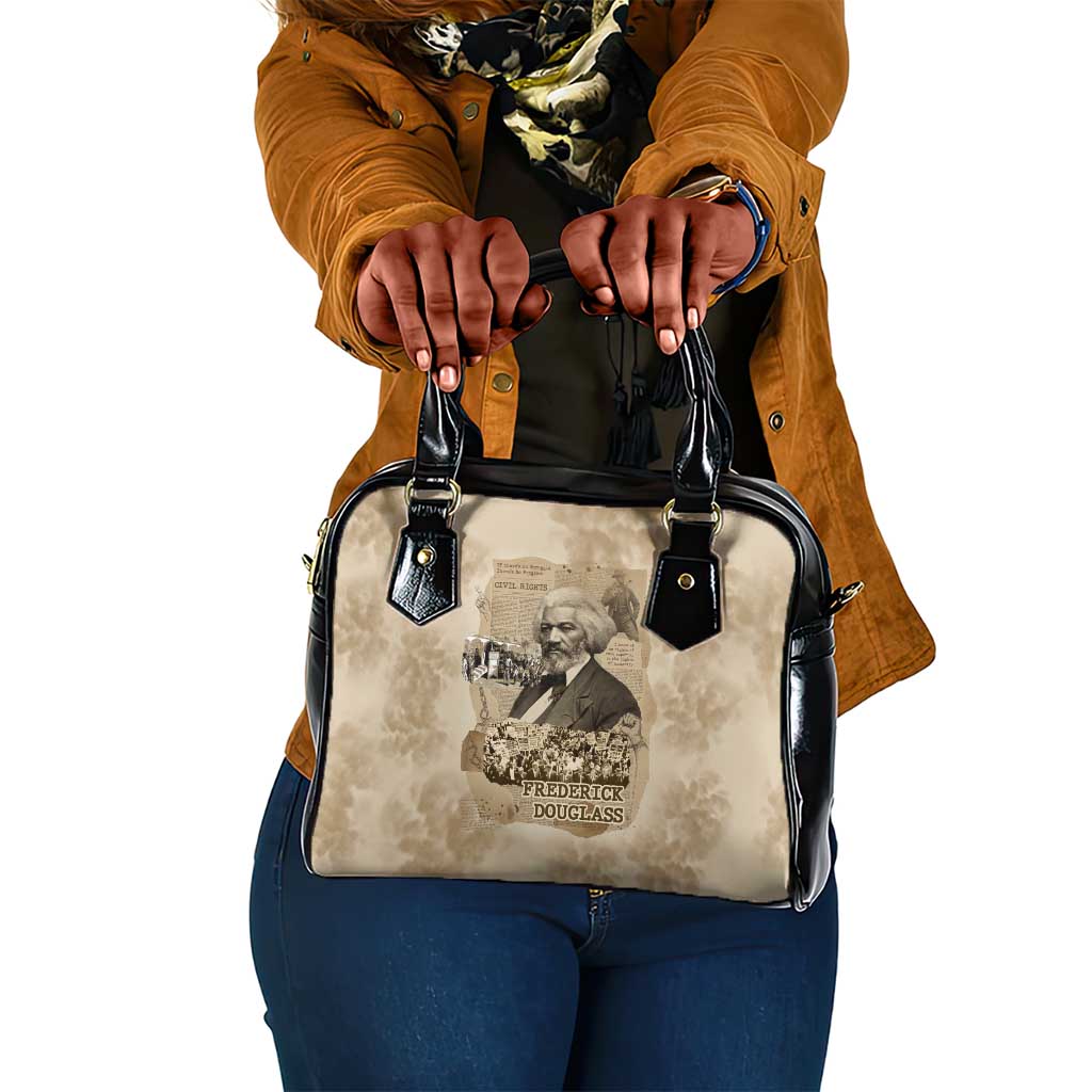 Frederick Douglass Shoulder Handbag Sepia Newspaper Collage Civil Rights March Historic Quote Design - African Pride