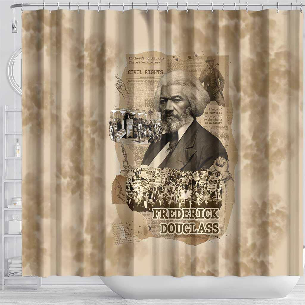 Frederick Douglass Shower Curtain Sepia Newspaper Collage Civil Rights March Historic Quote Design - African Pride