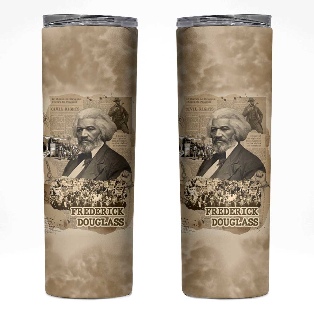 Frederick Douglass Skinny Tumbler Sepia Newspaper Collage Civil Rights March Historic Quote Design - African Pride